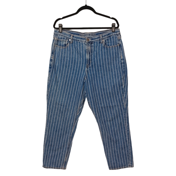 American Eagle Outfitters Denim - AEO AMERICAN EAGLE Mom Jean White Stripe Print Boho Blue Jeans 16